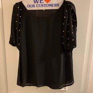 Black And Pearl English Rose Blouse, Size M